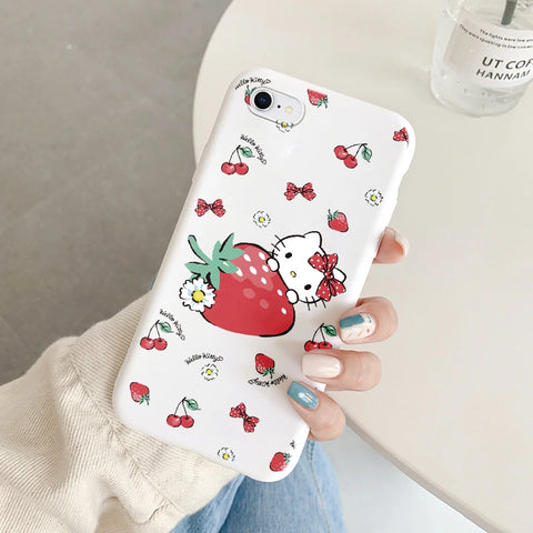 Phone Case for For Apple iphone 6 7 8 Plus SE 2022 Girls Anti-drop Cartoon Cinnamoroll Kuromi Hello Kitty Silicone Printed Cover