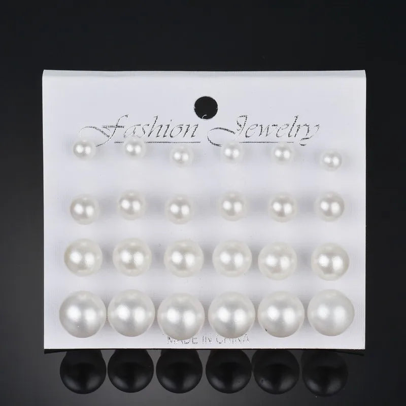 Modyle 2024 New White Simulated Pearl Earrings Set For Women Big Small Ball Stud Ear Wedding Jewelry Brincos Bijoux