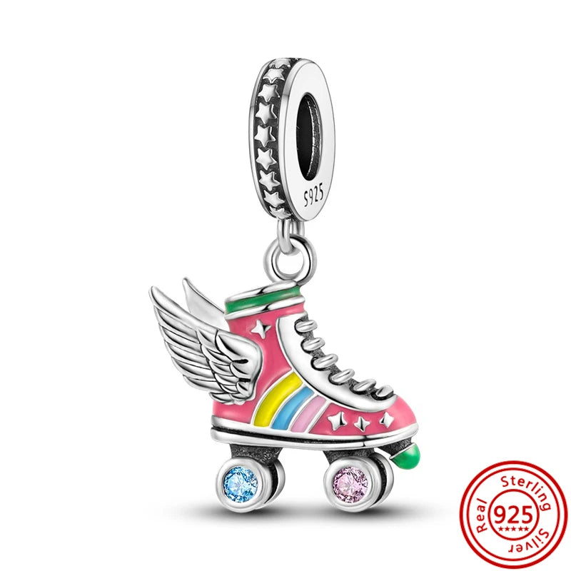 Silver High Heels Wings Roller Skates Slippers Boots Shoe Pendant