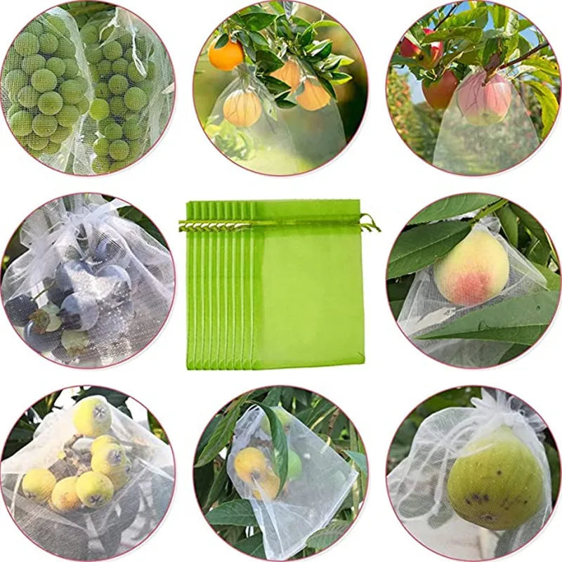 50/100Pcs Fruit Protection Netting Bags with Drawstring Reusable Grape Grow Bags Strawberry Cover Mesh Bags for Pest Control