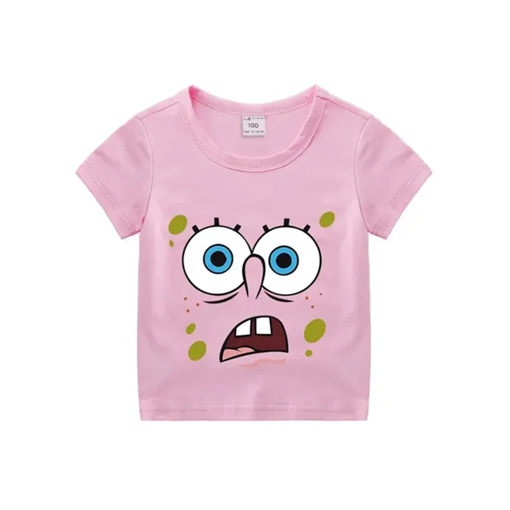 Cartoon Anime Baby Girls SpongeBob SquarePants Children's Top T-shirt Short Sleeved Boys Short Sleeved T-shirt Quick Drying