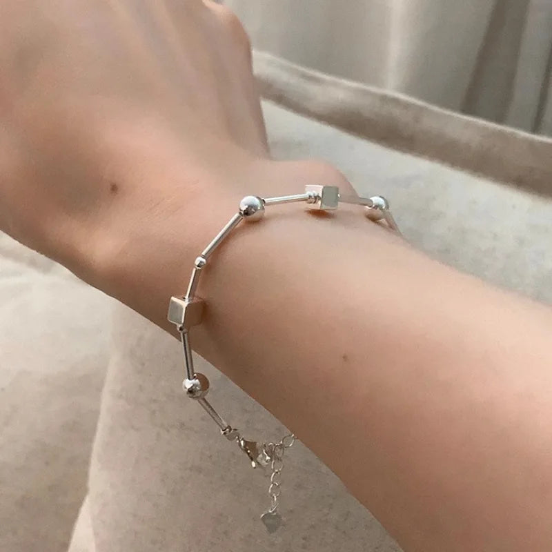 VENTFILLE 925 Sterling Silver Pearls Bamboo Knots Bracelet for Women Girl Simple Korean Jewelry Birthday Gift Dropshipping