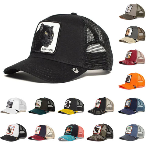 Animal New Breathable Baseball Cap Cartoon Sunscreen Mesh Embroidery Trucker Black Panther Tiger Avisor Hat