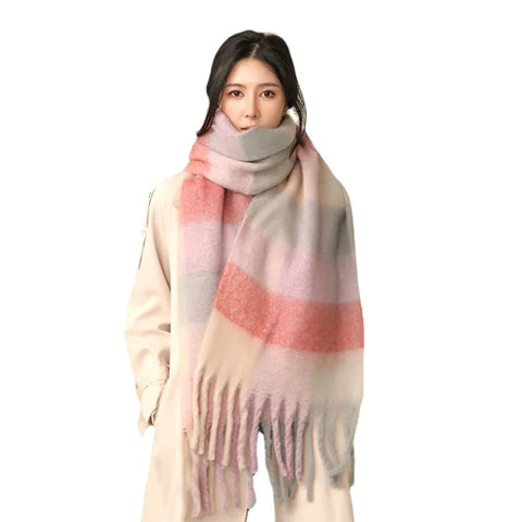 35 *220CM Luxury Checked Scarf Warm in Winter Cashmere Like Feel Rainbow Checked Fashion Versatile Women Tassel Shawl Scarf