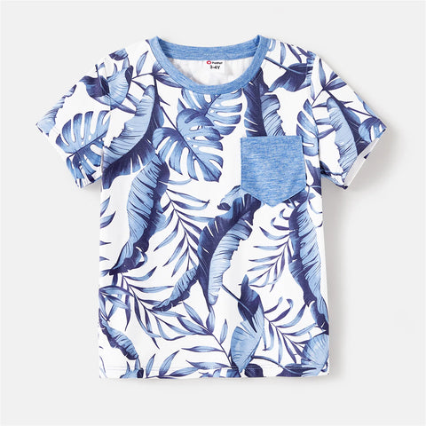 PatPat Family Matching Outfits Allover Leaf Print Naia Cami Dresses and Short-sleeve Colorblock T-shirts Sets