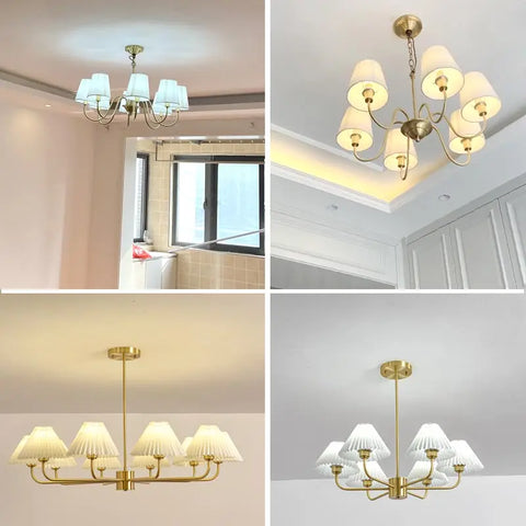 Modern Led Chandelier Ceiling Lamp Living Room Light Fixture Home Decor Bedroom Kitchen Dining Room Lighting Real Copper Fabric