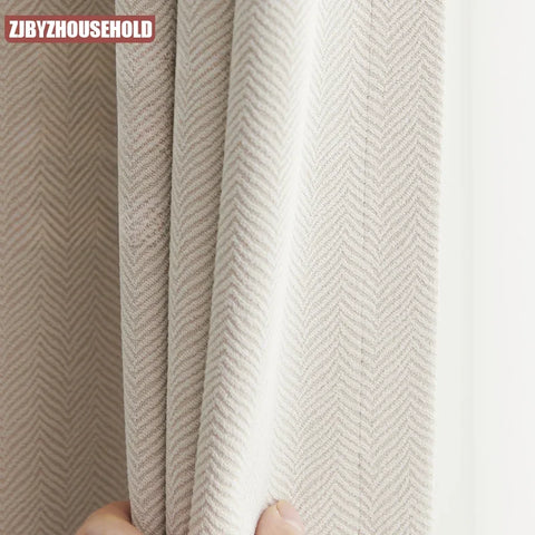 Herringbone Chenille Beige Curtains for Living Dining Room Bedroom High Blackout Fabric New Luxury Thickened Texture Custom