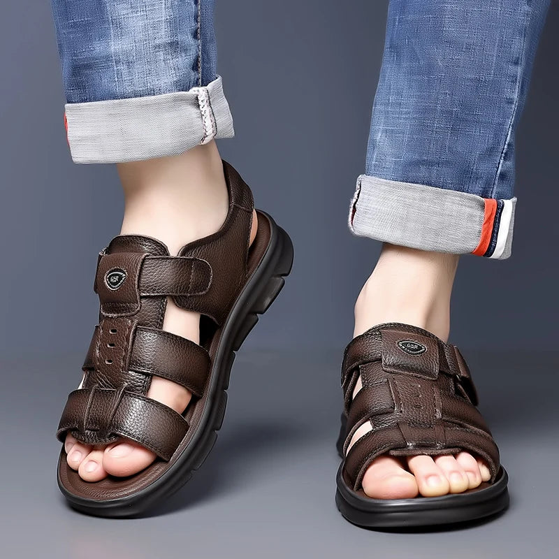 Men Comfort Hollow Non-slip Leather Sandals