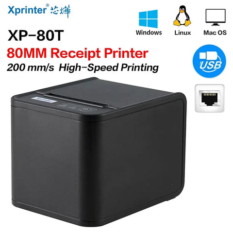 Xprinter Thermal Receipt Printer 80mm POS Printer USB/USB+Lan port Printer With Auto Cutter  Kitchen Printer - With 1 roll Paper