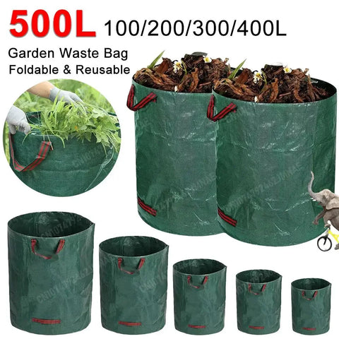 500L-60L Reusable Garden Bag Large Capacity Leaf Sack Light Trash Can Foldable Garden Garbage Waste Container Storage Bag