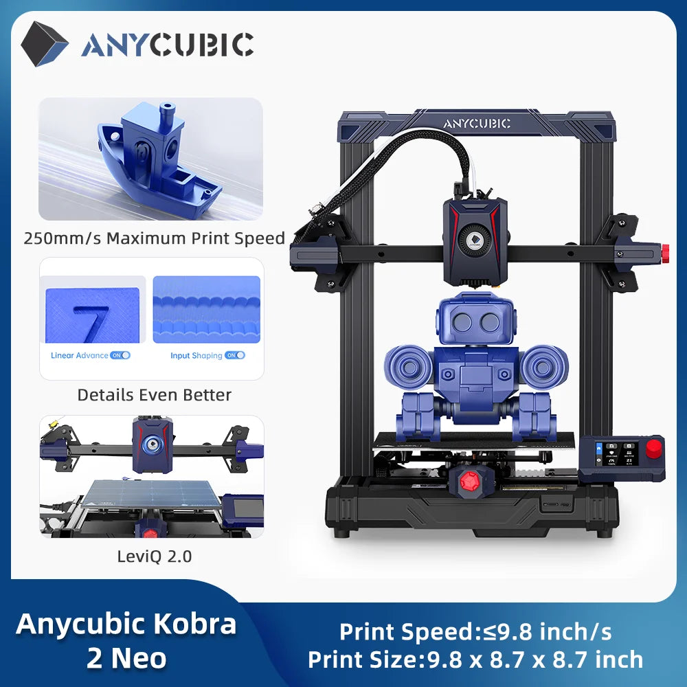 ANYCUBIC Kobra 2 Neo With 9.8in/s Print Speed High Speed FDM 3D Printer LeviQ 2.0 Auto-leveling 3D Printing