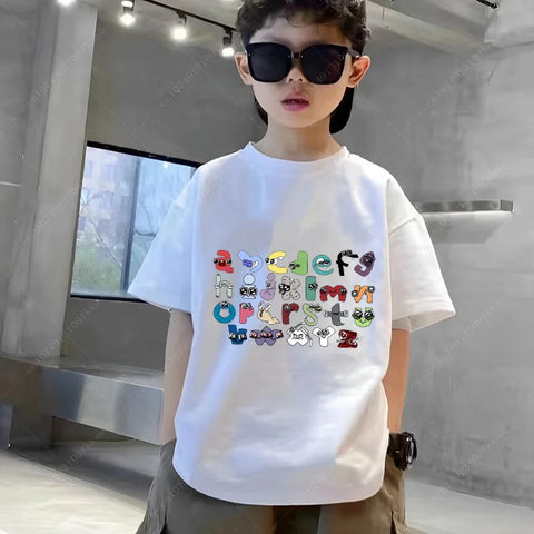 New 2024 Summer Fashion Children's Alphabet Lore Harajuku T-shirt Boys T Shirt Girls Clothes Print Cartoon T Shirts Kids Clothes