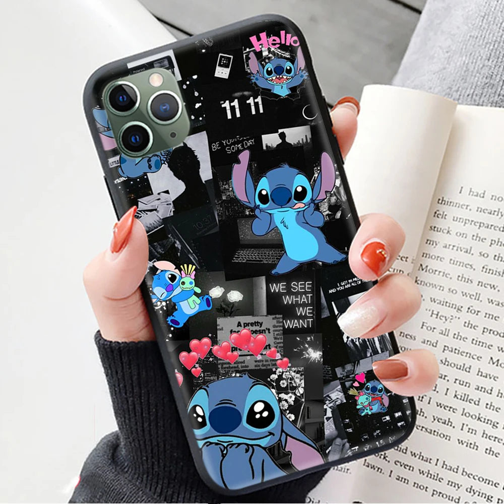 Black Case for iPhone 6 6s 5 5s 7 8 SE XR Plus 15 Pro Max Cover Z-63 Lilo & Stitch