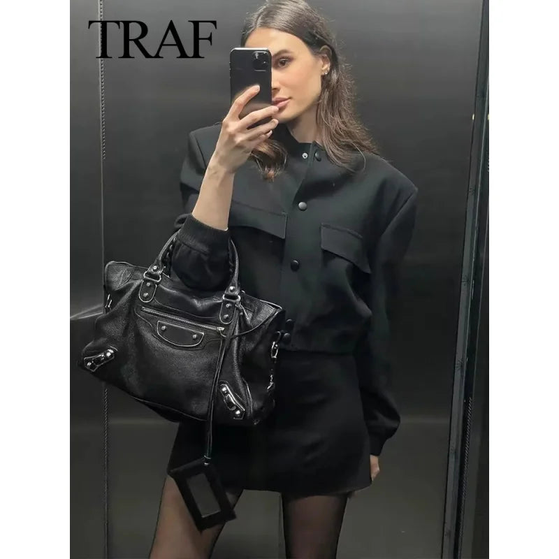 Women Casual Coats Streetwear Female Elegant Lapel Zipper Jakcet