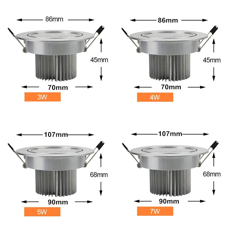 Round dimmable downlight 3W/4W/5W/7W/9W/12W/18W LED ceiling spotlight embedded high-power ceiling spotlight ac85-265V