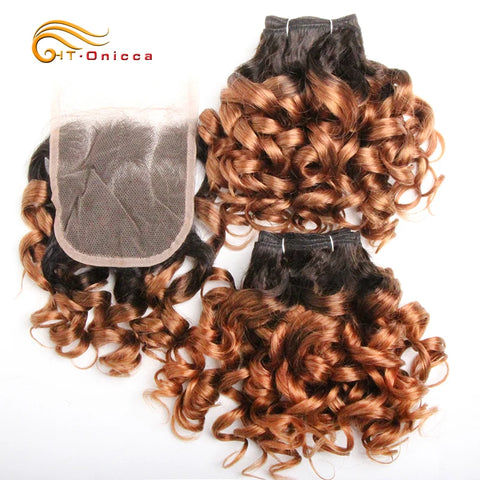 Curly Hair Bundles Brazilian Human Hair Weave 6 Bundles With Lace Closure Colored 1B/27/30/33/99J Short Hair Extension For Women