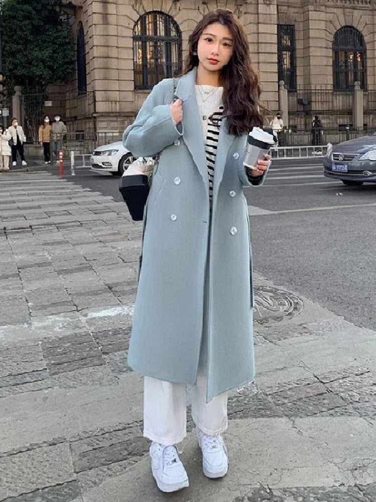 Notched Female Long Jacket Autumn Fashion Loose Causal Lady Outwear