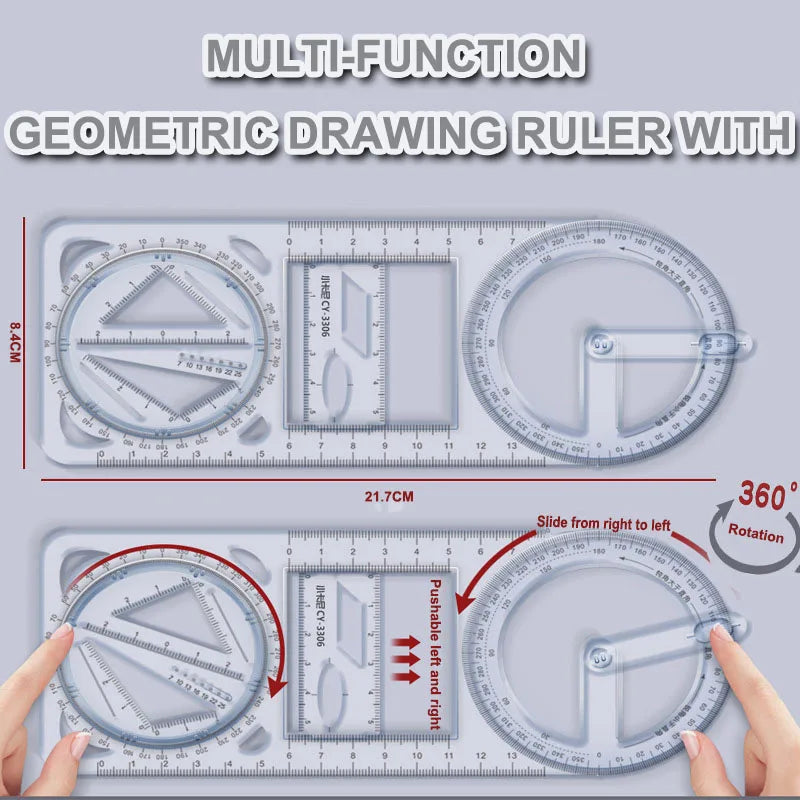 360 ° movable geometric drawing ruler for primary school mathematics students