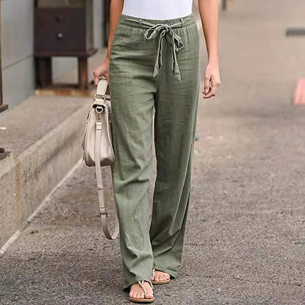 Casual Elastic Waist Solid Wide Leg Pants