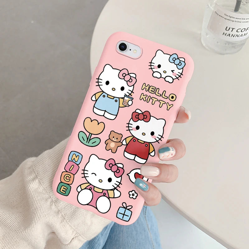 Phone Case for For Apple iphone 6 7 8 Plus SE 2022 Girls Anti-drop Cartoon Cinnamoroll Kuromi Hello Kitty Silicone Printed Cover