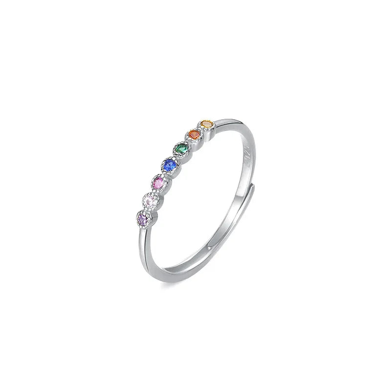 Girls Real 925 Sterling Silver Korean Exquisite Colorful Zircon Ring for Women Stylish Simple Jewelry Accessories