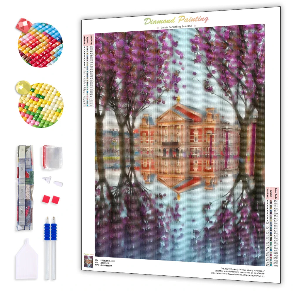 CHENISTORY Diamond Painting Full Square House Landscape Cross Stitch Diamond Embroidery Lake Pictures Diamond Art