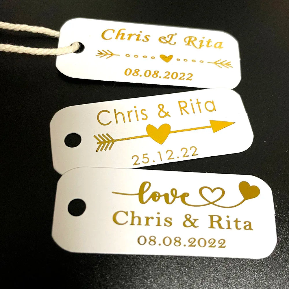 Custom Personalization Thank You Card Foil Gold Tag Gift Hang Labels for Wedding Birthday Party Letter Small Tag