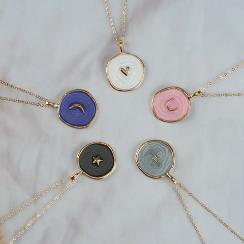 Colorful Moon Star Lightning Pendant Necklaces for Women Girls Enamel Fashion Party Daily Jewelry Trendy Clavicle Chain Necklace