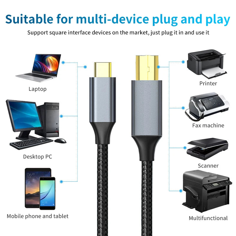 USB B 2.0 Printer Cable Fax Machine Scanner