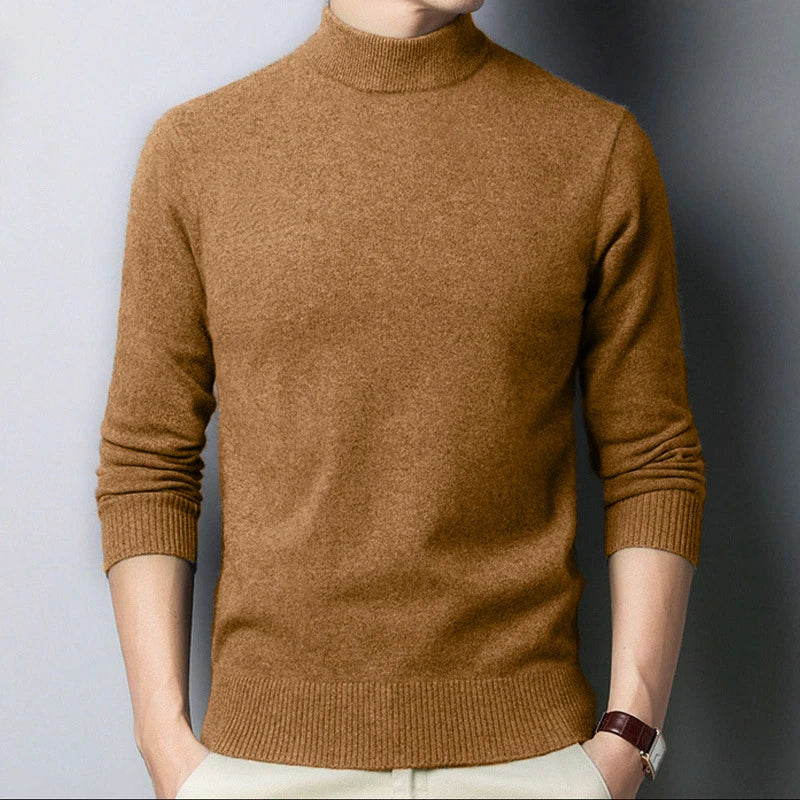 Men Solid Color Pullovers Man Half Turtleneck Knitwear Fashion Brand