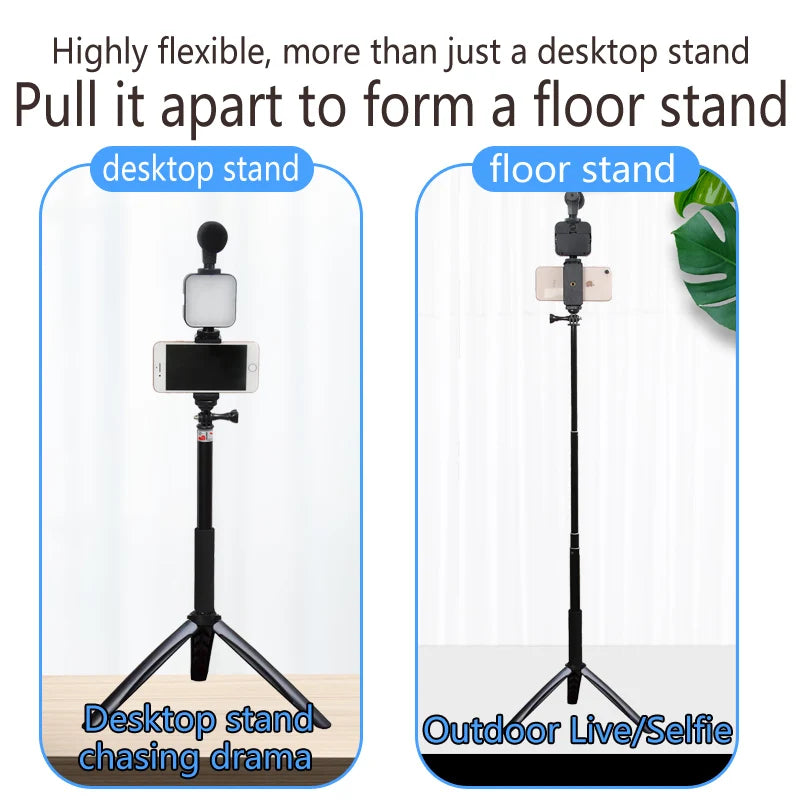 Selfie Photography Video Handheld Vlog Stand Tripod Stabilizer Kit LED Light Microphone Remote Shutter Phone Camera Video Record