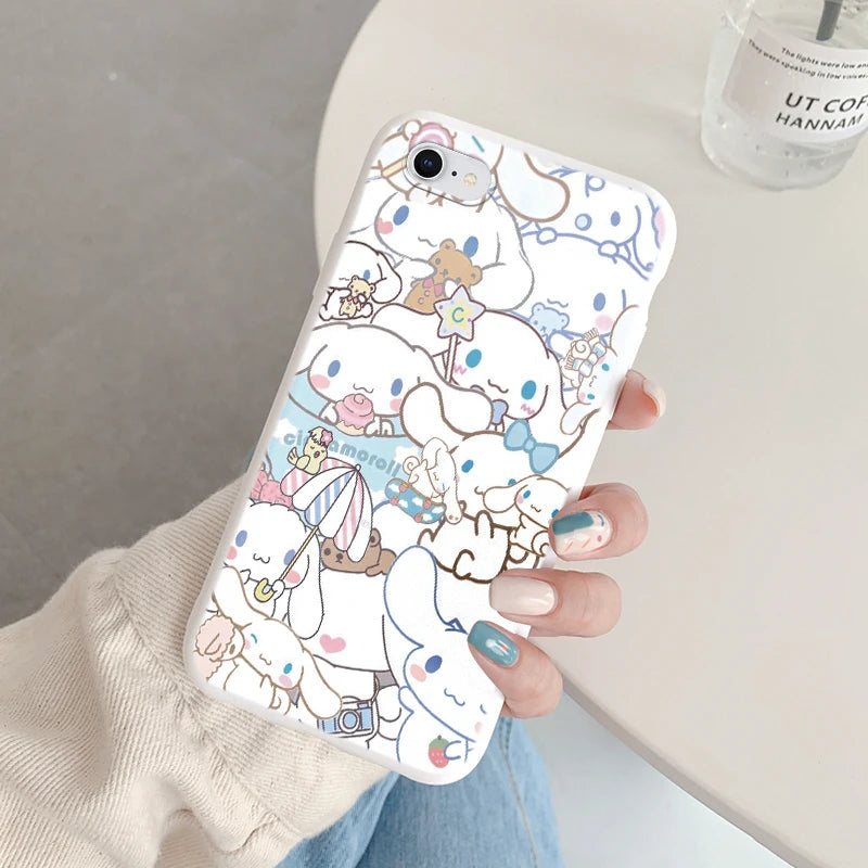 Phone Case for For Apple iphone 6 7 8 Plus SE 2022 Girls Anti-drop Cartoon Cinnamoroll Kuromi Hello Kitty Silicone Printed Cover