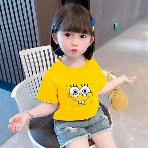 Cartoon Anime Baby Girls SpongeBob SquarePants Children's Top T-shirt Short Sleeved Boys Short Sleeved T-shirt Quick Drying