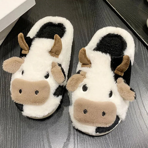 plush Slippers Cartoon Milk Cow House Funny Casual Shoes