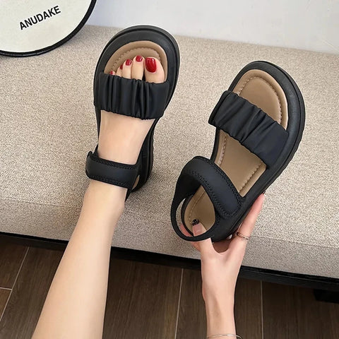 Girls Beach Sandals Beautiful Fold Pattern Babies Shoes Lovely Kids Outside Footwear Children's Non-slip Soft Bottom Footwear