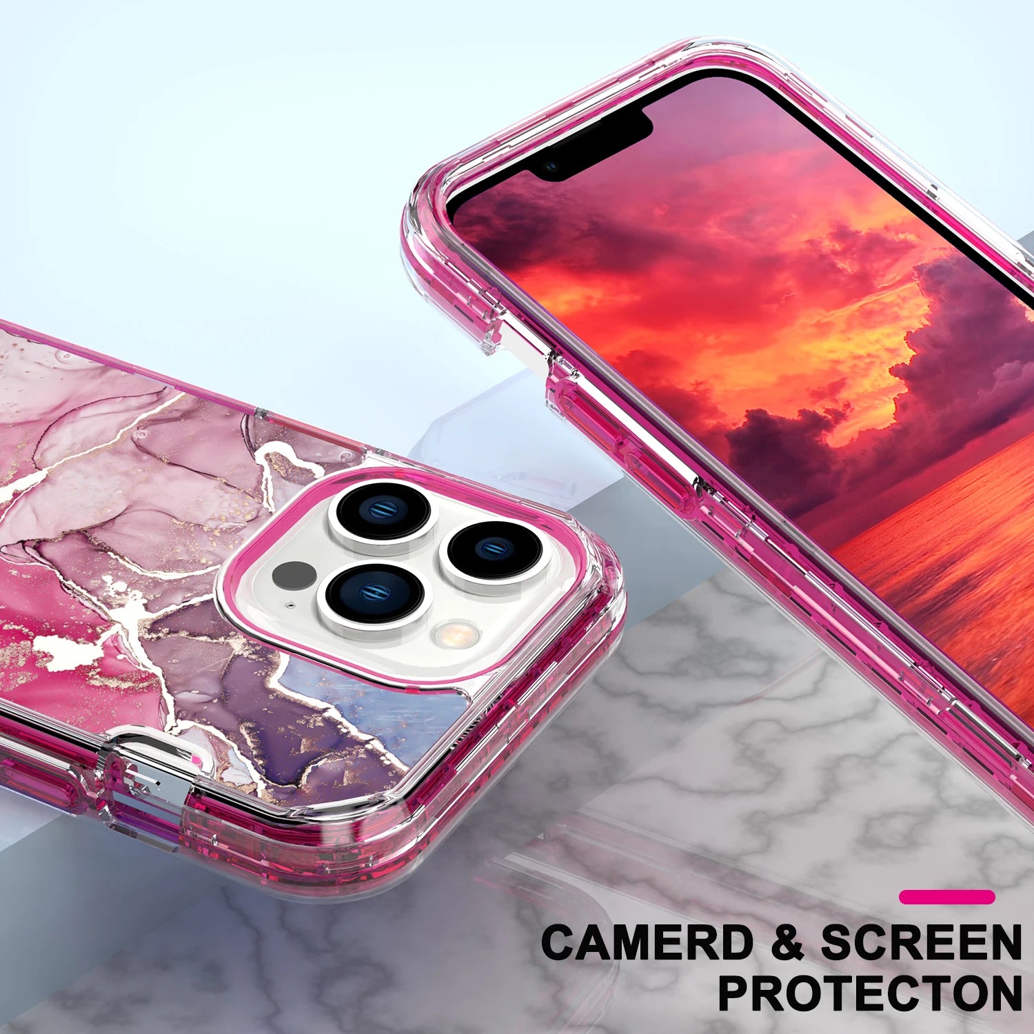 Gradient Colorful Marble Armor Case For iPhone 15 14 Pro MAX 13 12 11 X XS XR 7 8 14 Plus PC Bumper Shockproof Phone Cover