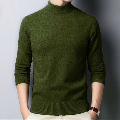 Men Solid Color Pullovers Man Half Turtleneck Knitwear Fashion Brand