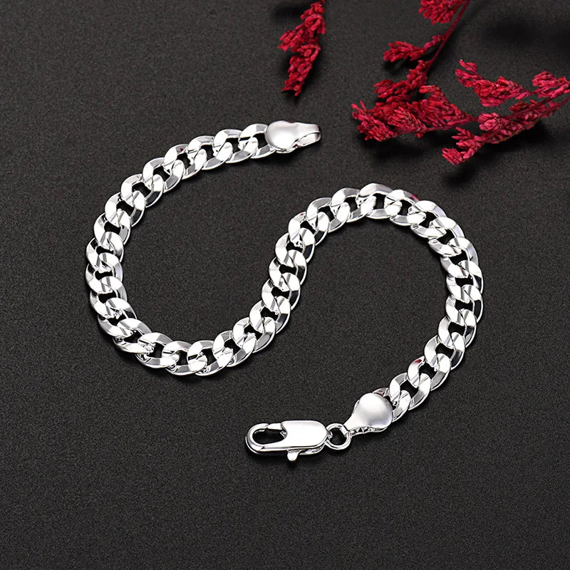 popular brand 925 Sterling silver elegant 7MM Chain bracelets neckalces jewelry set for man women fashion Party wedding gifts