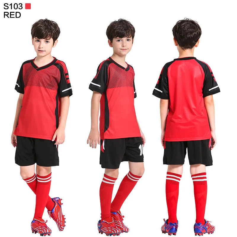 Kids Football Jersey Personalized Custom Boy Soccer Jersey Set Polyester Soccer Uniform Breathable Football Uniform For Children