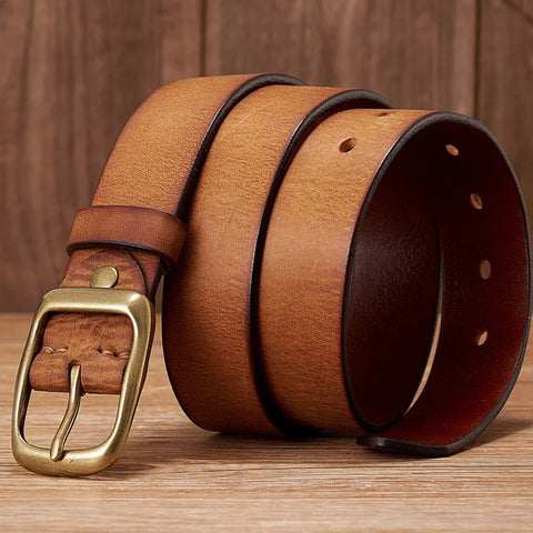 3.3CM High Quality Natural  Cowskin Genuine Leather Belt Men Casual Copper Buckle Business Male Strap For Jeans Cowboy Cintos