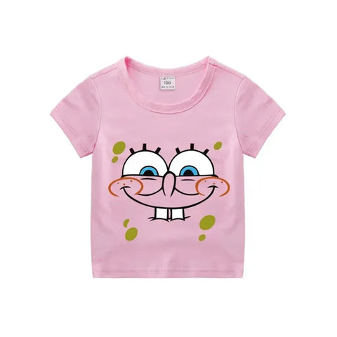 Cartoon Anime Baby Girls SpongeBob SquarePants Children's Top T-shirt Short Sleeved Boys Short Sleeved T-shirt Quick Drying