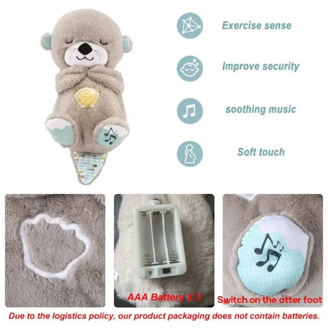 Breathing Bear Baby Soothing Otter Plush Doll Toy Baby Kids Soothing Music Baby Sleeping Companion Sound and Light Doll Toy Gift