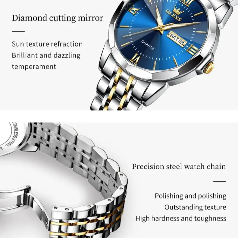 OLEVS NEW Couple Watches for Men Women Prismatic Mirror Stainless steel Lover's Quartz Watches Hers and His Wristwatch Set Gift