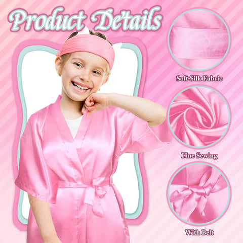 6-15Pack Spa Party Robes Kimono Girl Birthday Favors Kids Satin Bathrobe Slumber Party Costume Supplies Women Headband Blindfold