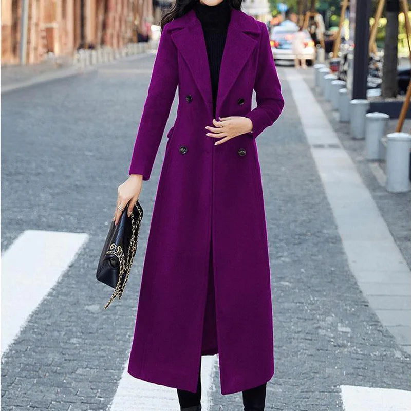 2024 Winter New Woolen Coats Womens Long Waist Over Knee Warm Large Size Wool Coats Fashion Temperament Slim Casual Overcoat