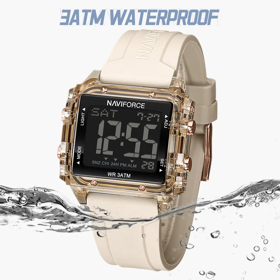 NAVIFORCE Women Sport Digital Watch Fashion Waterproof Silicone Electronic Wristwatch Square LED Luminous Clock Relogio Feminino