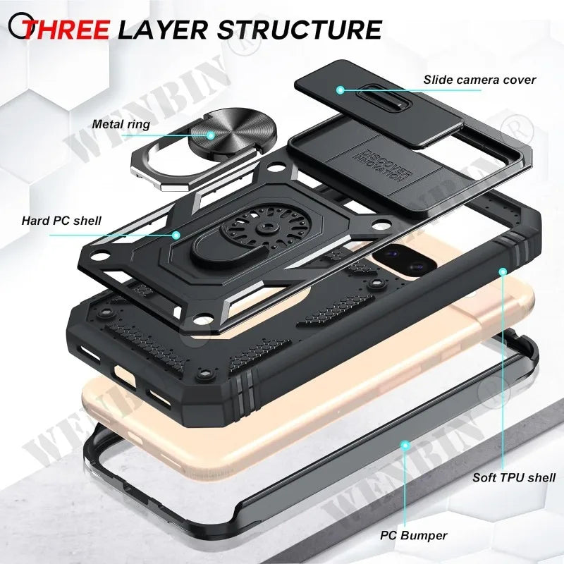 Case For Google Pixel 8A 8 Pro 8 6A 7A  6 Pro Heavy Duty with Camera 360 Degree Rotate Kickstand Shockproof Cover