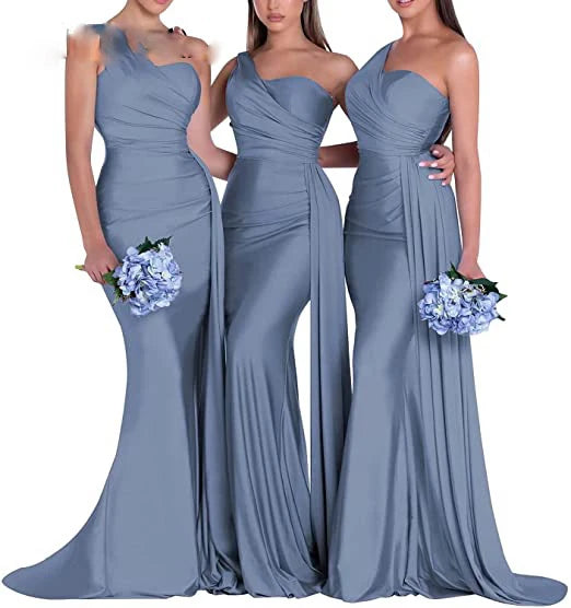 royal blue bridesmaid dresses women for wedding new satin one shoulder sexy mermaid vestidos para bodas mujer invitada chic