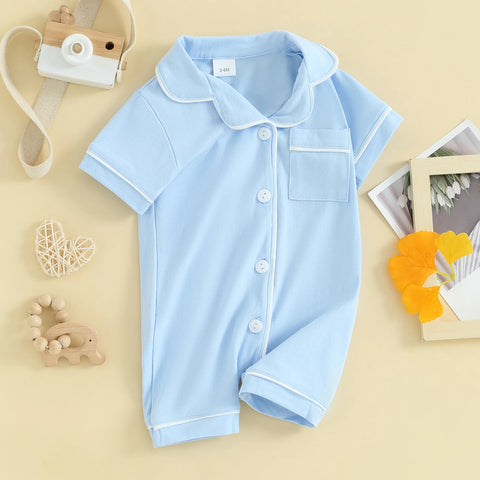 Infant Baby Clothing Boys Girls Robes Sleepwear Short Sleeve Lapel Neck Buttons down Romper Pajamas Outfit