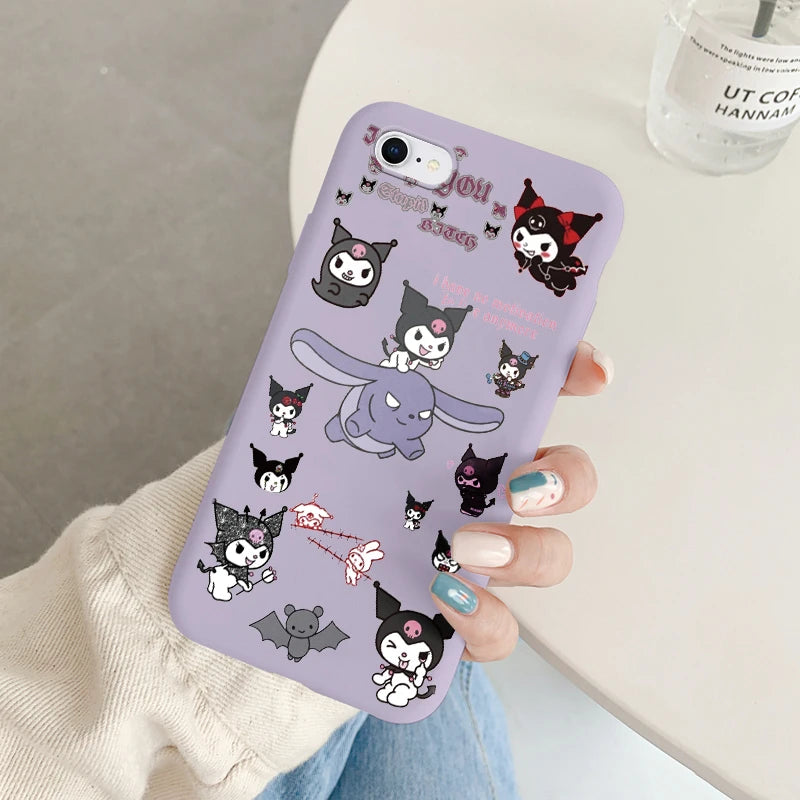 Phone Case for For Apple iphone 6 7 8 Plus SE 2022 Girls Anti-drop Cartoon Cinnamoroll Kuromi Hello Kitty Silicone Printed Cover